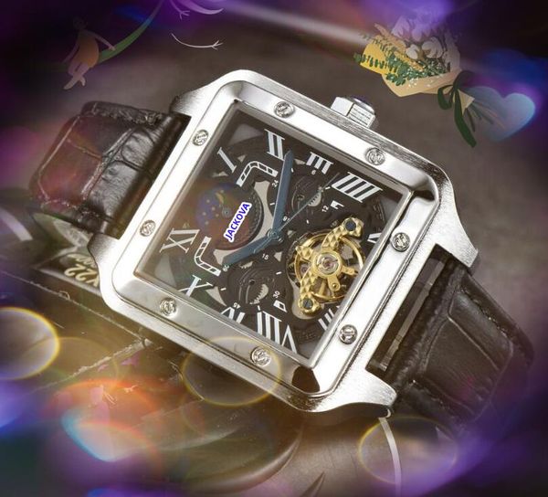 Top model popular relógios mecânicos automáticos 42mm mecânico de aço inoxidável quadrado romano tanque lua sol mostrador relógio moldura de cerâmica pulseira relógio de pulso presentes