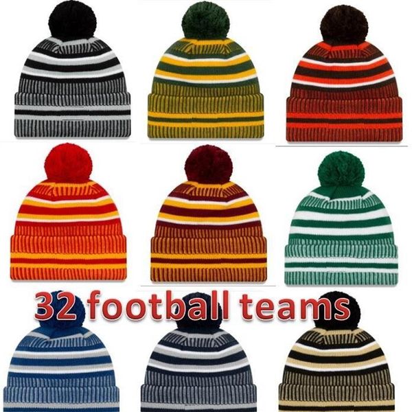 Chapéu fábrica diretamente nova chegada gorros lateral chapéus futebol americano 32 equipes esportes inverno linha lateral malha bonés gorro knit286r