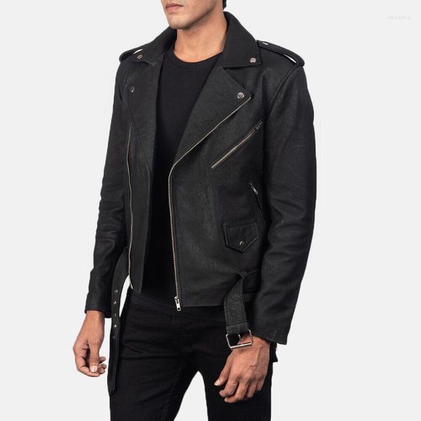 Herrenjacken Echte Crackled-Lederjacke für Herren für Motorradfahrer Europäische und amerikanische Modetrends