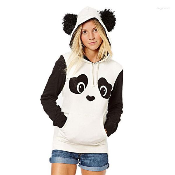 Hoodies femininos panda moletom bonito outono leve suor jaqueta feminina camisas de manga longa com bolso kanga meninas camisola