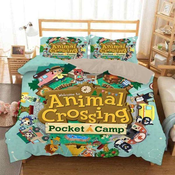 Conjuntos de cama Jogo Animal Crossing 3D Impresso Capa Set Duvet Cartoon Gigante Consolador Roupa de cama (sem folha)