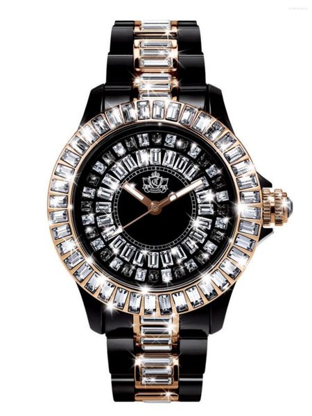 Montres-bracelets Montre Strass blanc et noir Rose Gold Fashion Girls Pointer