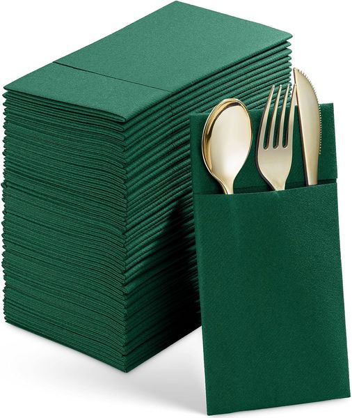 Guardanapo de mesa 50pcs guardanapos de jantar descartáveis de linho com talheres embutidos bolso pano pré-dobrado como guardanapos de papel para festa de casamento 230925