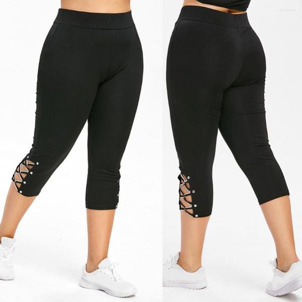 Damen-Leggings, Hosen, Damen, Bandage, elastisch, hohe Taille, Übergröße, Sommer, Mitte der Wade, abgeschnitten, Fitness, Sport