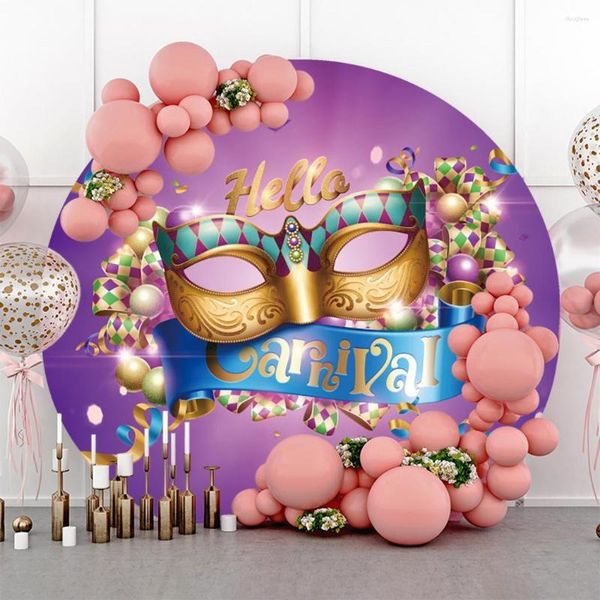 Party Dekoration Runde Pografie Hintergrund Geburtstag Dekor Lila Gold Glitzer Perlen Maske Karneval Gras Tanz Hintergrund Po Studio