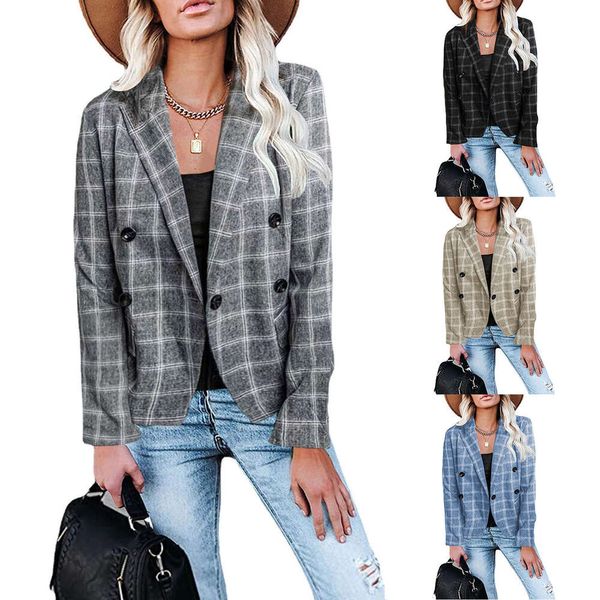 Herbst frauen Anzug Jacke Büro Frauen Dünne Top Plaid Jacke Taste Mantel Mode Billig Großhandel Abgeschnitten Blazer Neue