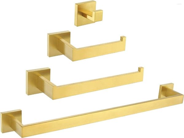 Badzubehör-Set, gebürstetes Gold, Badezimmer-Hardware, 4-teiliger Winkel, einfaches SUS304-Edelstahl-Set