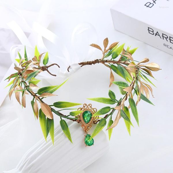 Fermagli per capelli Elegante fogliame della foresta Corona Fascia per capelli Diademi da sposa Copricapo verde Gioielli retrò in cristallo Accessori per costumi da ballo di fine anno