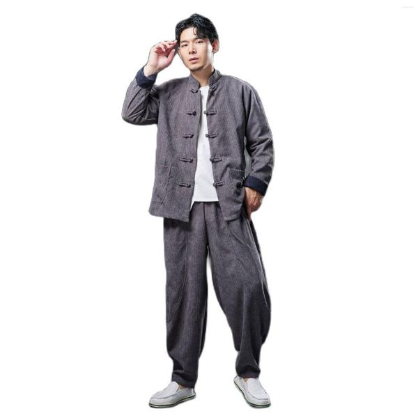 Roupas étnicas Outono Traje Asiático Oriental Streetwear Masculino Tang Terno Retro Conjunto de Duas Peças Tradicional