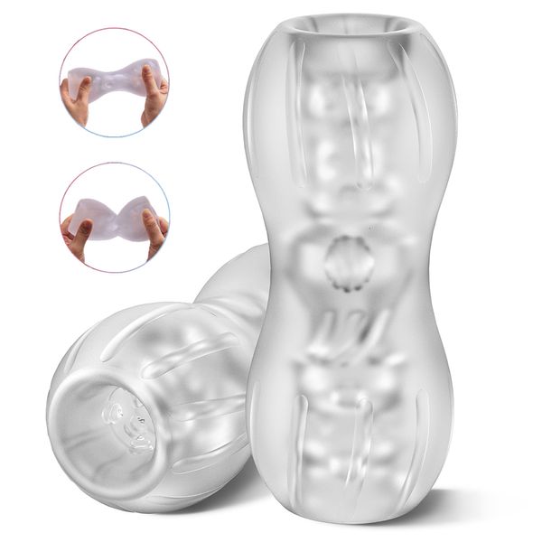 Masturbadores Hand Held Masturbador Transparente Realista Vagina Boquetes Estimulador de Garganta Profunda para Homens Dick Glans Trainer Massageador Brinquedos Sexuais 230925