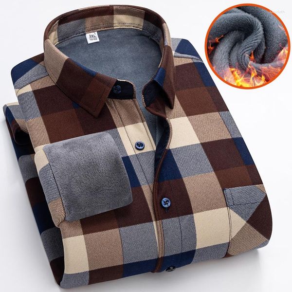 Camisas casuais masculinas homens inverno velo masculino manga longa xadrez de boa qualidade homem mais grosso quente fino ajuste tamanho l-5xl