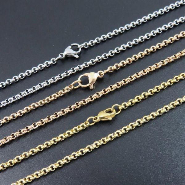 Catene Collana Donna Acciaio inossidabile Lungo Uomo Moda Catena in oro rosa Gioielli di perle sul collo intero249M