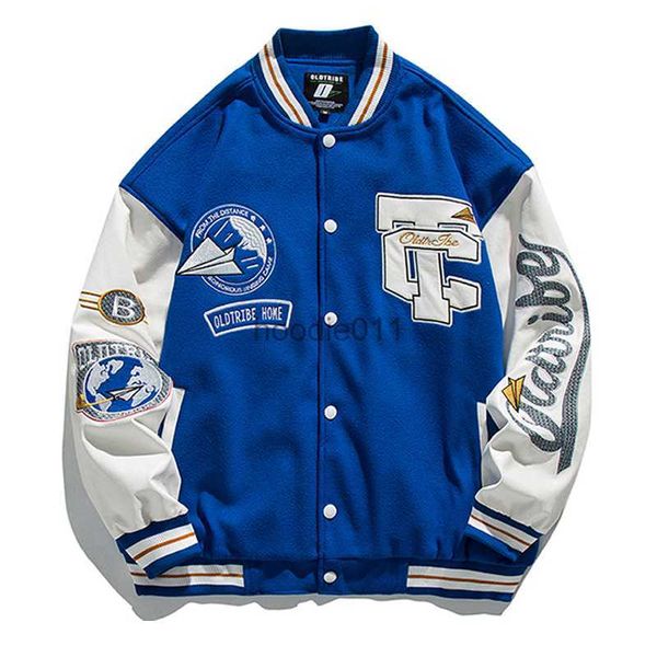 Giacche da uomo Ricamo Bomber blu Giacca da uomo Manica in pelle vintage Varsity Cappotti da baseball Donna Oversize Letterman Allentato Autunno Uniforme L230925