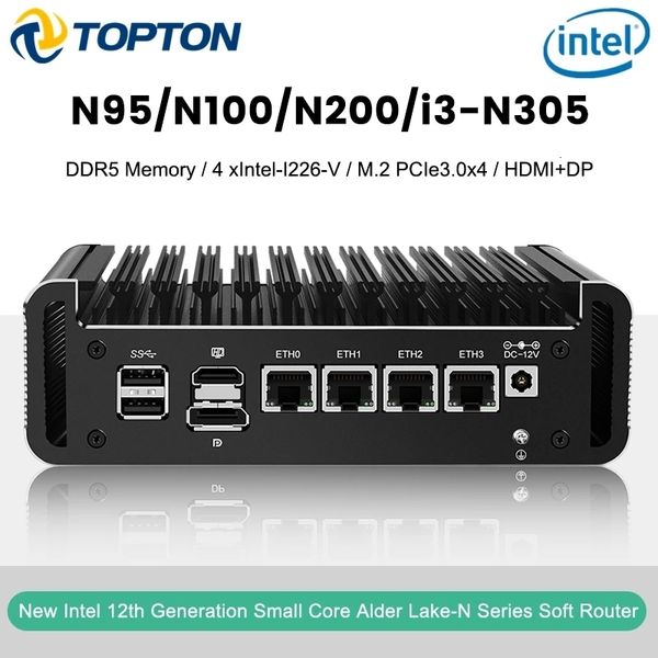 Mini PCs 4xi226-V 2.5G 12ª Geração Intel Firewall Mini PC Alder Lake i3 N305 8 Core N200 N100 DDR5 4800MHz Fanless Soft Router Proxmox Host 230925