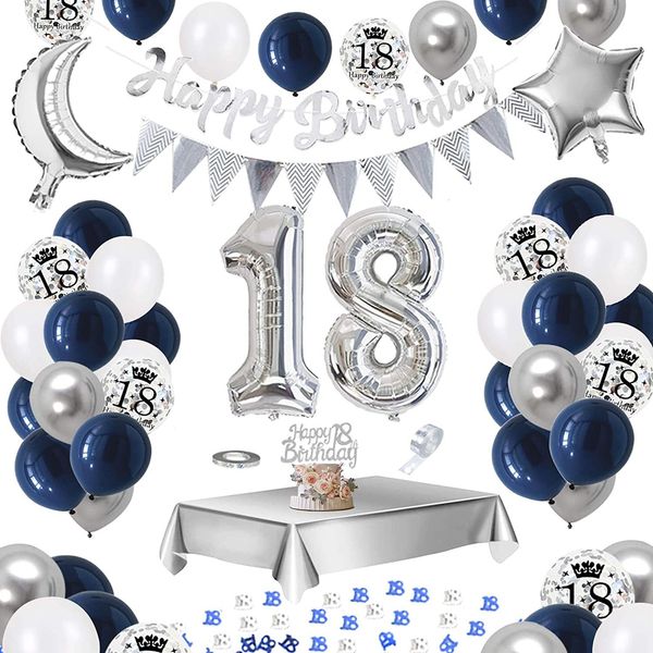 Outros suprimentos para festas de eventos 18º 30º aniversário Decoração de balões 40 50 anos Decorações de festa de aniversário para homens mulheres confete azul balão guirlanda arco 230923