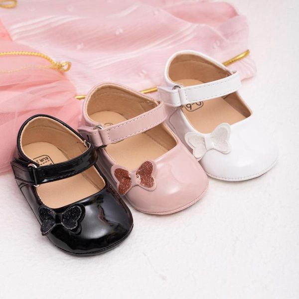 First Walkers 2023 Fashion Butterfly-Knot Princess Schuhe PU-Leder Baby Soft Sole Walking Kleinkind