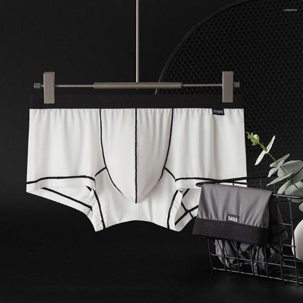 Cuecas masculinas boxer shorts fino gelo seda única camada u convexo baixo aumento respirável esportes sexy translúcido calças de canto plano