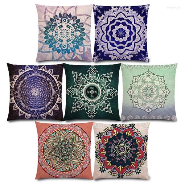 Kissen, verträumt, Sonne, Mond, Sterne, bunt, Lotus, Ewigkeit, Mandala, wunderschönes Blumenmuster, Design, Drucke, Schutzhülle