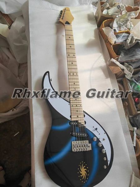 Super Raro 29 Trastes Sky II Imperador Prata Azul Três Pontas Galáxia Espiral Macia Bordas Multi Camadas Guitarra Elétrica Ponte Tremolo Pequeno Cabeçote Espiral Estrela Inlay