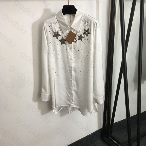 Moda estrela quente broca camisa feminina tecido de seda gelo blusa manga longa clássico designer botão camisa jaqueta casaco proteção solar