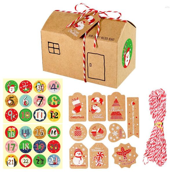 Envoltório de presente 24 Pçs / set Casa Kraft Papel Caixas de Doces Natal Advento Festa Biscoito DIY Embalagem