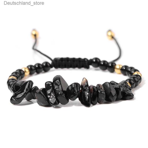 Charme Pulseiras Natural Black Tourmaline Chips Beads Pulseira Cura Quartz Gem Pedra Frisada Pulseiras Ajustáveis Mulheres Homens Chakra Jóias Q230925