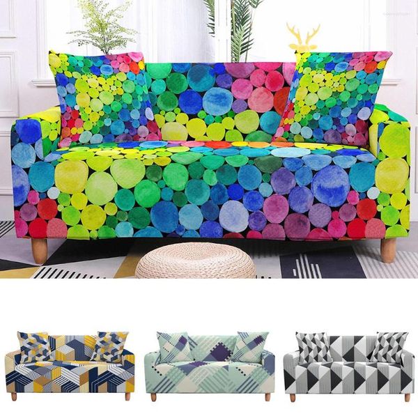 Coprisedia Copridivano elasticizzato a cerchio colorato per soggiorno Divano componibile geometrico Fodere per poltrona elastiche LoveSeat