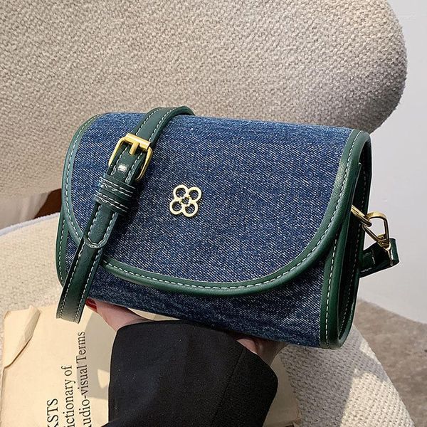 Omuz çantaları lüks kadın marka pu ve denim patchwork crossbody çanta gündelik flep jeans messenger