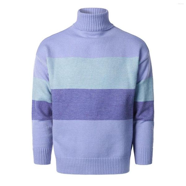 Мужские свитера с круглым вырезом и высоким воротником, пуловеры, свитер с длинным рукавом, свободный массивный вязаный мужской джемпер контрастного цвета, уличная одежда