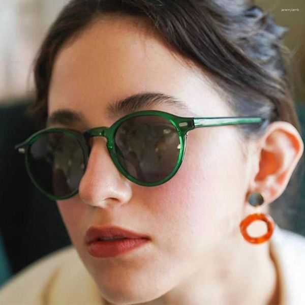 Женские солнцезащитные очки в зеленой прозрачной оправе, модные круглые очки с градиентом на закате, последние модели Gregory Peck OV5186, круглые, прозрачный агат