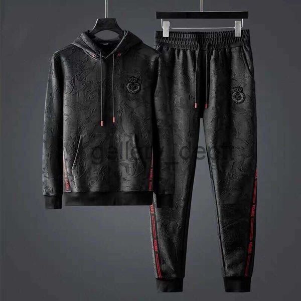 Männer Trainingsanzüge 2023 Herbst und Winter Camouflage Kapuze Casual Sport Anzug Männer Koreanische Mode Große Größe Red Ribbon Kollokation Zwei-stück Set J230925