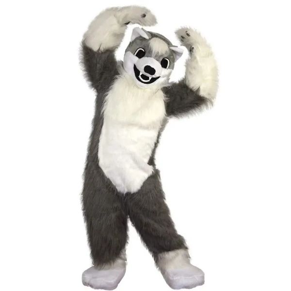 Sconto fabbrica Lunga Pelliccia Husky Fursuit Costume Della Mascotte Vestito Operato Compleanno Festa Di Compleanno Vestito Di Natale Carnevale