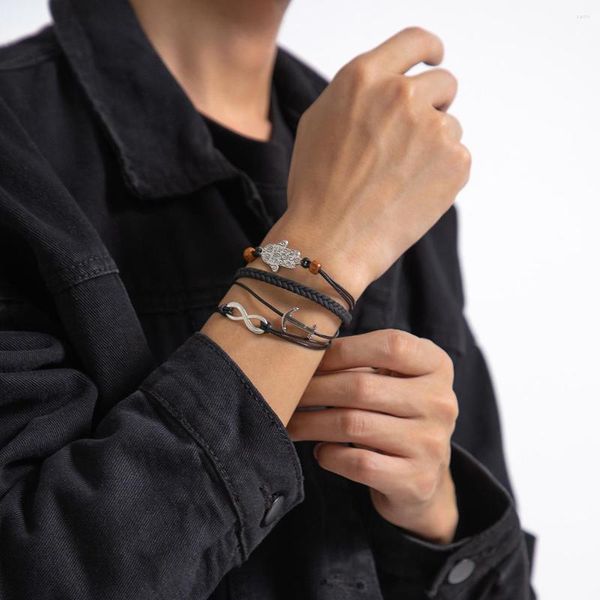 Braccialetti con ciondoli Bracciale da uomo in pelle con occhio del diavolo Semplice e versatile Ancoraggio numero 8 Regalo per l'amante