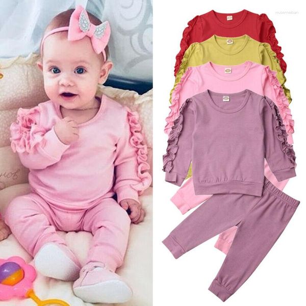 Set di abbigliamento CitgeeFall Autunno Solid Kid Baby Girl Vestiti Manica lunga Ruffle Top Leggings Pantaloni Outfit Tuta Set primavera