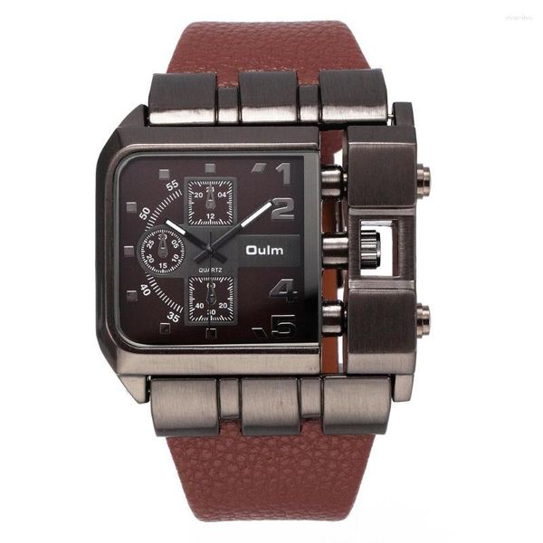 Orologi da polso Reloj Hombre Deportivo OULM Marchio originale design unico quadrato orologio da polso da uomo ampio quadrante grande cinturino in pelle casual orologio al quarzo