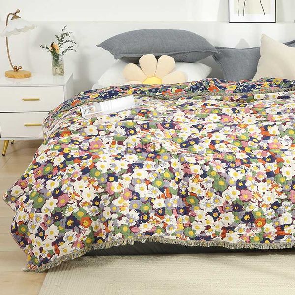 Cobertores Nordic pastoral flor cobertor de algodão e joga sofá toalha cama final cobertor verão colcha fina única gaze dupla colcha macia YQ230925