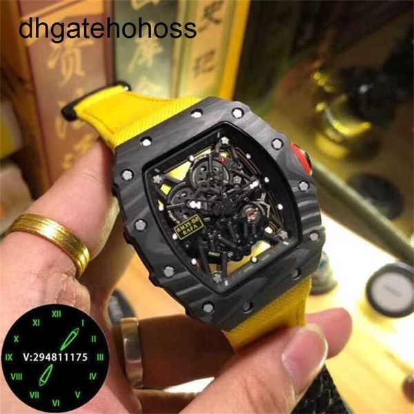 Orologio Milles Richards Business Leisure Fibra di carbonio da uomo completamente automatico meccanico nero quadrante grande cintura cava moda Glow B9ej