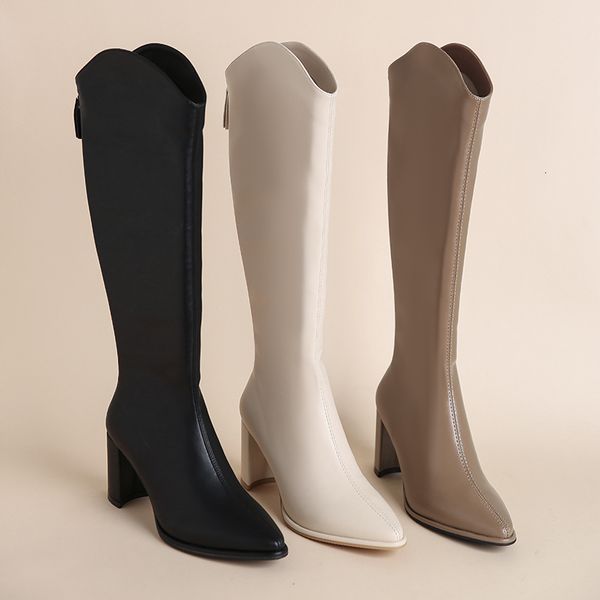 Stivali Plus Size 34-43 Stivali da donna Cerniera Tacchi alti spessi Semplici tacchi alti spessi Autunno Inverno Stivali alti al ginocchio Botas 230925