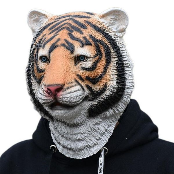 Máscaras de festa máscara de tigre animal látex halloween horror cos zodíaco ano do realizará adereços tigre headgear 230923