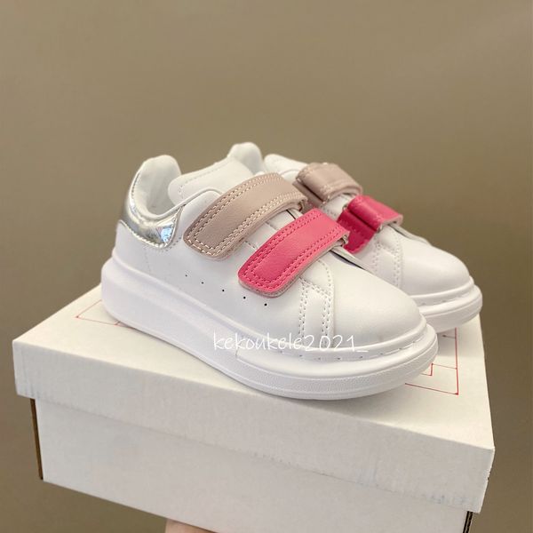 Scarpe da ginnastica per bambini, ragazzi e ragazze, in vera pelle, da corsa, leggere, traspiranti, con suola spessa, scarpe da ginnastica bianche unisex-bambino