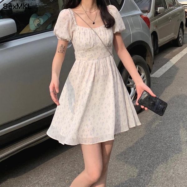 Casual Kleider Frauen Puff Sleeve Urlaub Sommerkleid Aushöhlen Floral Kleidung Koreanischen Stil College Nette Einfache Trendy Sommer Vestidoes
