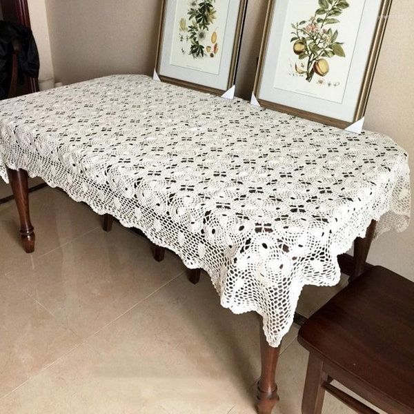 Toalha de mesa de luxo algodão artesanal flor crochê jantar chá toalha de mesa natal cozinha capa festa de casamento decoração de casa