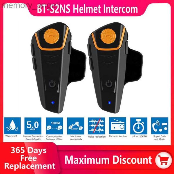 Walkie Talkie BT-S2NS Cuffia per casco compatibile Bluetooth per moto Interfono Interfono multiplo impermeabile FM MP3 1000M Intercomunicador HKD230925