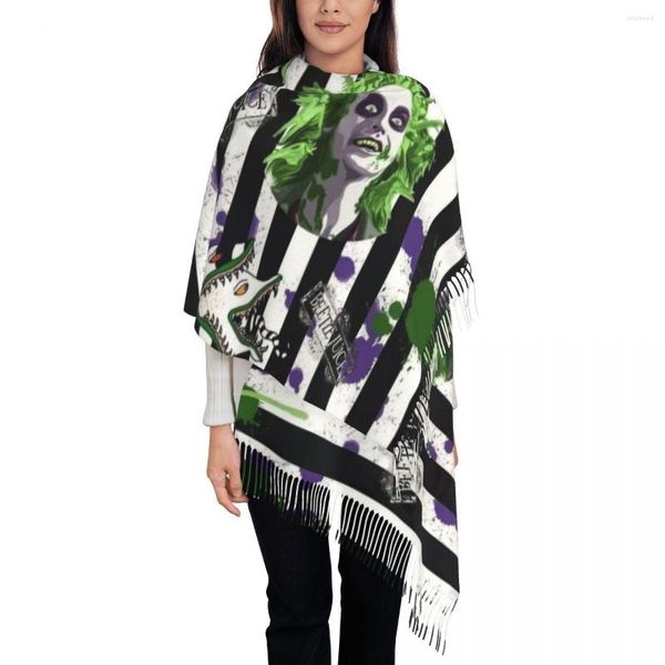 Schals Lady Large Beetlejuice Halloween Film Frauen Winter Herbst Dicke Warme Quaste Schal Wrap Streifen Tim Film Schal