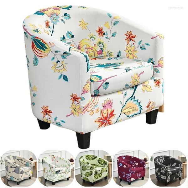 Stuhlhussen Blumendruck Tub Club Slipcover Elastic Spandex Couchbezug für Esszimmer Bar Hochzeit mit Sofa Sitzkissen