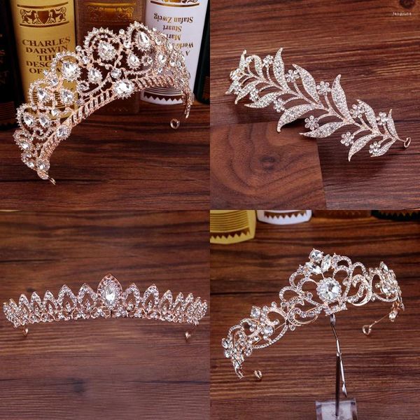 Haarspangen Rose Gold Farbe Blatt Tiaras und Kronen Stirnbänder für Frauen Kristall Accessoires Braut Diadem Hochzeit Abschlussball