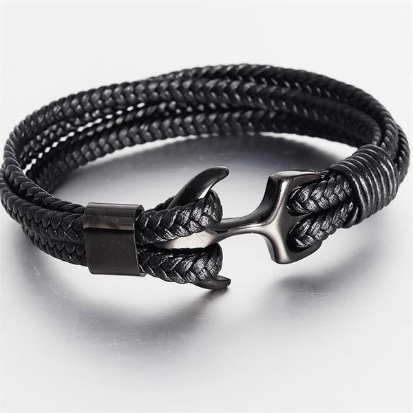Pulseira de aço de titânio masculina, de alta qualidade, preto, personalidade, couro, corda de âncora para homens, presente, charme, pulseiras277q