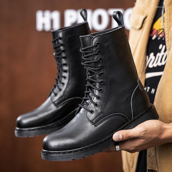Botas botas outono couro para homens preto marrom cowboy homens de alta qualidade sapatos casuais homem moda trabalhando