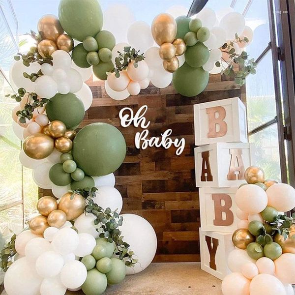 Decoração de festa 152 pcs abacate verde balões guirlanda arco kit retro chorme ouro látex globos aniversário decorações de casamento