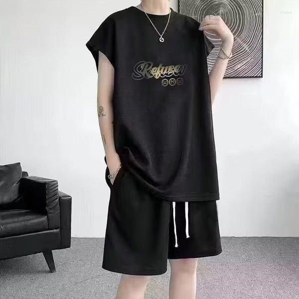 Tute da uomo Completo Abito Manica corta Pantaloni sportivi Completi maschili Traspirante Oversize Allentato Y2k Top Anime Streetwear Magliette grafiche Moda